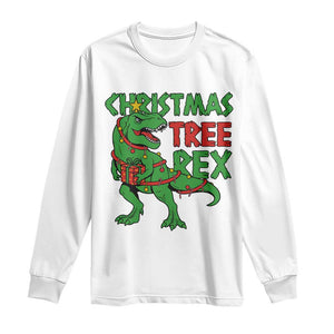 Christmas Dinosaur Long Sleeve Shirt Funny Tree Rex Xmas Light TS12 White Print Your Wear