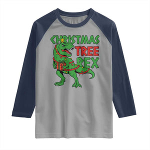 Christmas Dinosaur Raglan Shirt Funny Tree Rex Xmas Light TS12 Sport Gray Navy Print Your Wear