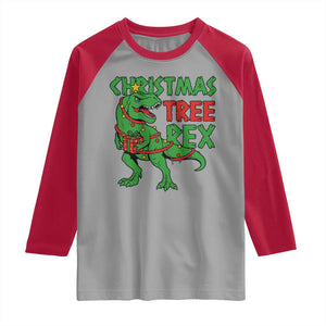 Christmas Dinosaur Raglan Shirt Funny Tree Rex Xmas Light TS12 Sport Gray Red Print Your Wear