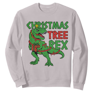 Christmas Dinosaur Sweatshirt Funny Tree Rex Xmas Light TS12 Ice Gray Print Your Wear