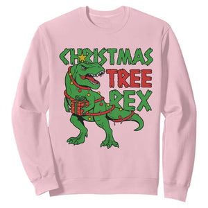 Christmas Dinosaur Sweatshirt Funny Tree Rex Xmas Light TS12 Light Pink Print Your Wear