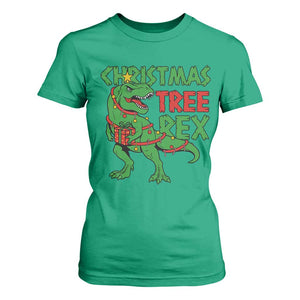 Christmas Dinosaur T Shirt For Women Funny Tree Rex Xmas Light TS12 Irish Green Print Your Wear