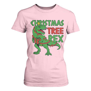 Christmas Dinosaur T Shirt For Women Funny Tree Rex Xmas Light TS12 Light Pink Print Your Wear