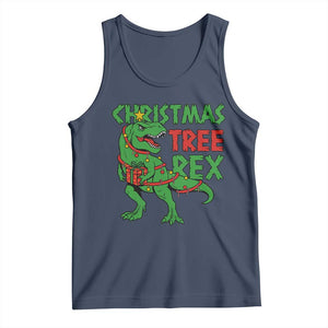Christmas Dinosaur Tank Top Funny Tree Rex Xmas Light TS12 Navy Print Your Wear
