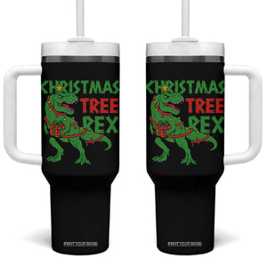Christmas Dinosaur Tumbler With Handle Funny Tree Rex Xmas Light TS12 One Size: 40 oz Black Print Your Wear