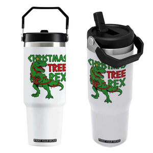 Christmas Dinosaur Flip Straw Tumbler Funny Tree Rex Xmas Light TS12 One Size: 30 oz White Print Your Wear