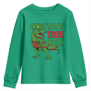 Christmas Dinosaur Youth Sweatshirt Funny Tree Rex Xmas Light TS12 Irish Green Print Your Wear