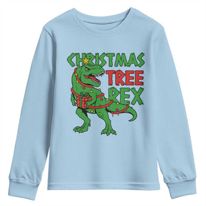 Christmas Dinosaur Youth Sweatshirt Funny Tree Rex Xmas Light TS12 Light Blue Print Your Wear