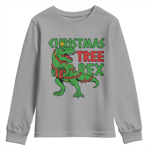 Christmas Dinosaur Youth Sweatshirt Funny Tree Rex Xmas Light TS12 Sport Gray Print Your Wear