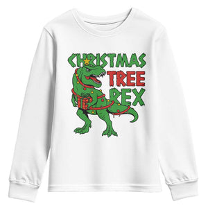 Christmas Dinosaur Youth Sweatshirt Funny Tree Rex Xmas Light TS12 White Print Your Wear
