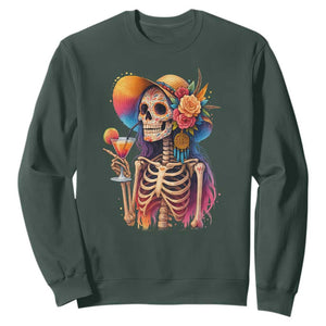 Funny Summer Sugar Skull Cocktail Lover Sweatshirt TS12 Dark Forest Green Print Your Wear