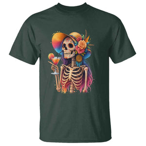 Funny Summer Sugar Skull Cocktail Lover T Shirt TS12 Dark Forest Green Print Your Wear