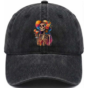 Funny Summer Sugar Skull Cocktail Lover Washed Cotton Baseball Cap TS12 Washed Cap Universal Fit Black Print Your Wear