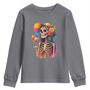 Funny Summer Sugar Skull Cocktail Lover Youth Sweatshirt TS12 Charcoal Print Your Wear