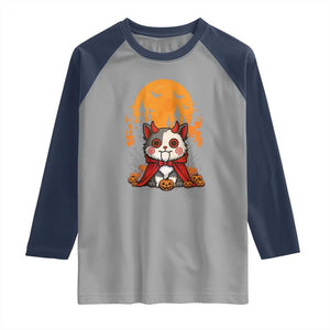 Halloween Cat Raglan Shirt Horror Vampire Kawaii Chibi Kitten TS12 Sport Gray Navy Print Your Wear