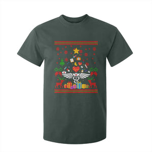 Funny Christmas Healthcare Worker T Shirt For Kid Nurses And Doctors Pine Tree TS12 Dark Forest Green Print Your Wear
