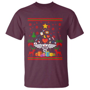 Funny Christmas Healthcare Worker T Shirt Nurses And Doctors Pine Tree TS12 Maroon Print Your Wear