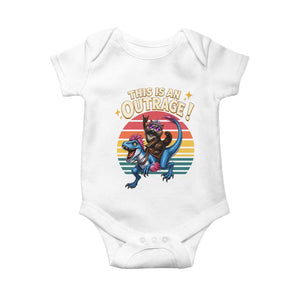 This Is An Outrage Cat Riding Dinosaur Baby Onesie Sci-Fi Book Lover Gift