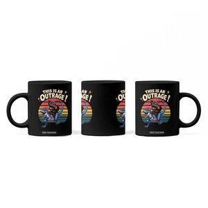 This Is An Outrage Cat Riding Dinosaur Coffee Mug Sci-Fi Book Lover Gift