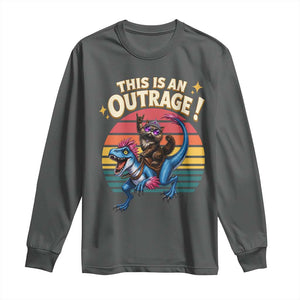 This Is An Outrage Cat Riding Dinosaur Long Sleeve Shirt Sci-Fi Book Lover Gift