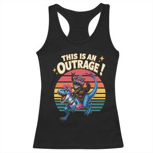 This Is An Outrage Cat Riding Dinosaur Racerback Tank Top Sci-Fi Book Lover Gift