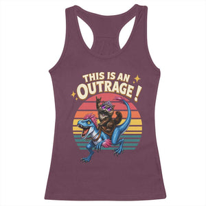 This Is An Outrage Cat Riding Dinosaur Racerback Tank Top Sci-Fi Book Lover Gift