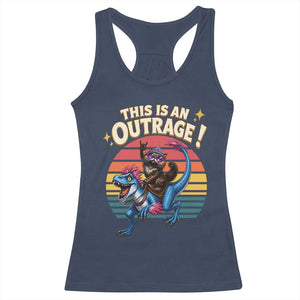 This Is An Outrage Cat Riding Dinosaur Racerback Tank Top Sci-Fi Book Lover Gift
