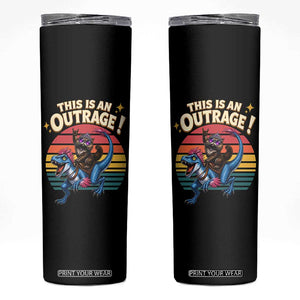 This Is An Outrage Cat Riding Dinosaur Skinny Tumbler Sci-Fi Book Lover Gift