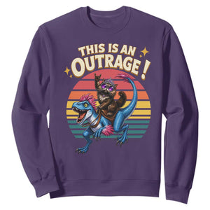 This Is An Outrage Cat Riding Dinosaur Sweatshirt Sci-Fi Book Lover Gift