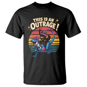 This Is An Outrage Cat Riding Dinosaur T Shirt Sci-Fi Book Lover Gift