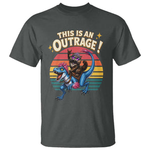 This Is An Outrage Cat Riding Dinosaur T Shirt Sci-Fi Book Lover Gift