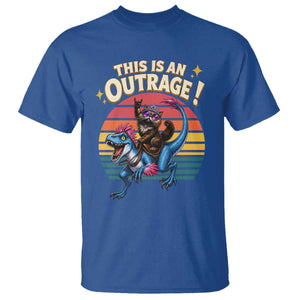 This Is An Outrage Cat Riding Dinosaur T Shirt Sci-Fi Book Lover Gift