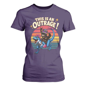 This Is An Outrage Cat Riding Dinosaur T Shirt For Women Sci-Fi Book Lover Gift