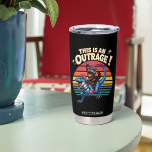 This Is An Outrage Cat Riding Dinosaur Tumbler Cup Sci-Fi Book Lover Gift