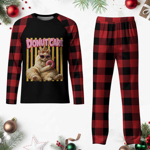 Funny Princess Cat Eating Donut Plaid Pajama Set Sci-Fi Book Lover Gift