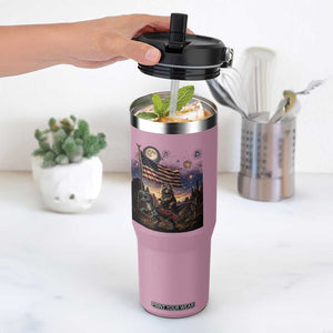 Funny Princess Cat On Dinosaur Patriotic Freedom Gift Flip Straw Tumbler