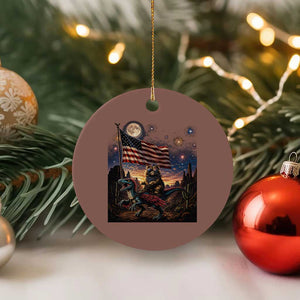 Funny Princess Cat On Dinosaur Patriotic Freedom Gift Ceramic Ornament