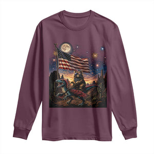 Funny Princess Cat On Dinosaur Patriotic Freedom Gift Long Sleeve Shirt