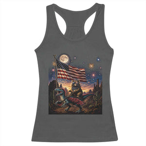 Funny Princess Cat On Dinosaur Patriotic Freedom Gift Racerback Tank Top