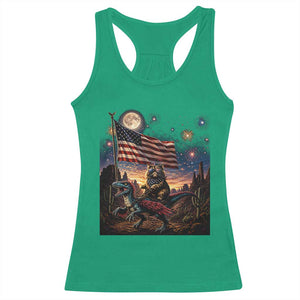Funny Princess Cat On Dinosaur Patriotic Freedom Gift Racerback Tank Top