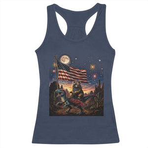 Funny Princess Cat On Dinosaur Patriotic Freedom Gift Racerback Tank Top