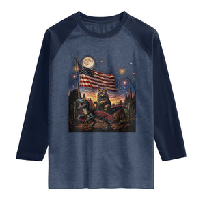 Funny Princess Cat On Dinosaur Patriotic Freedom Gift Raglan Shirt