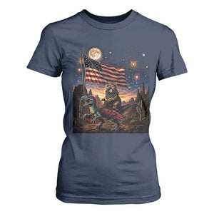 Funny Princess Cat On Dinosaur Patriotic Freedom Gift T Shirt For Women
