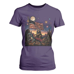 Funny Princess Cat On Dinosaur Patriotic Freedom Gift T Shirt For Women