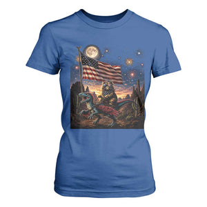 Funny Princess Cat On Dinosaur Patriotic Freedom Gift T Shirt For Women