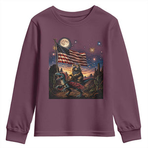 Funny Princess Cat On Dinosaur Patriotic Freedom Gift Youth Sweatshirt