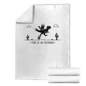 Funny Cat Riding Dinosaur Pixel Retro Throw Blanket This Is An Outrage