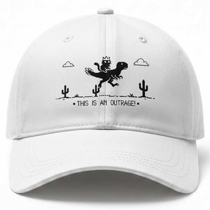 Funny Cat Riding Dinosaur Pixel Retro Baseball Cap This Is An Outrage