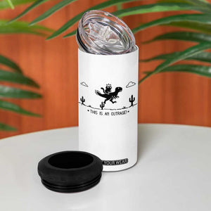 Funny Cat Riding Dinosaur Pixel Retro 4 in 1 Can Cooler Tumbler This Is An Outrage