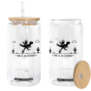 Funny Cat Riding Dinosaur Pixel Retro Glass Can This Is An Outrage